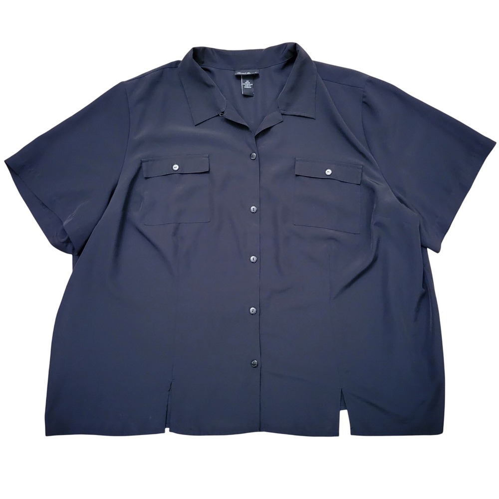 Maggie Barnes 4X Blouse Black Short Sleeve Pockets Utility Neutral 30 32 Classic